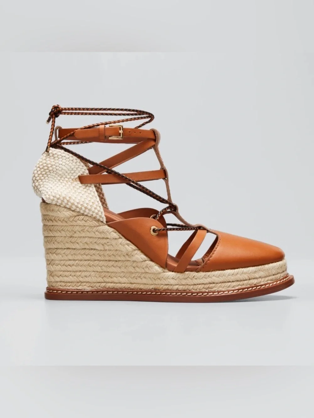 Ulla Johnson Concha Leather Lace-Up Espadrille Wedge Size 6